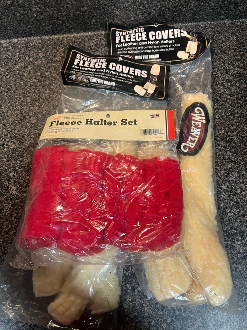 Weavers Red and Cream Fleece Halter Set of 3 for a Standard Horse - Picture 2 of 5